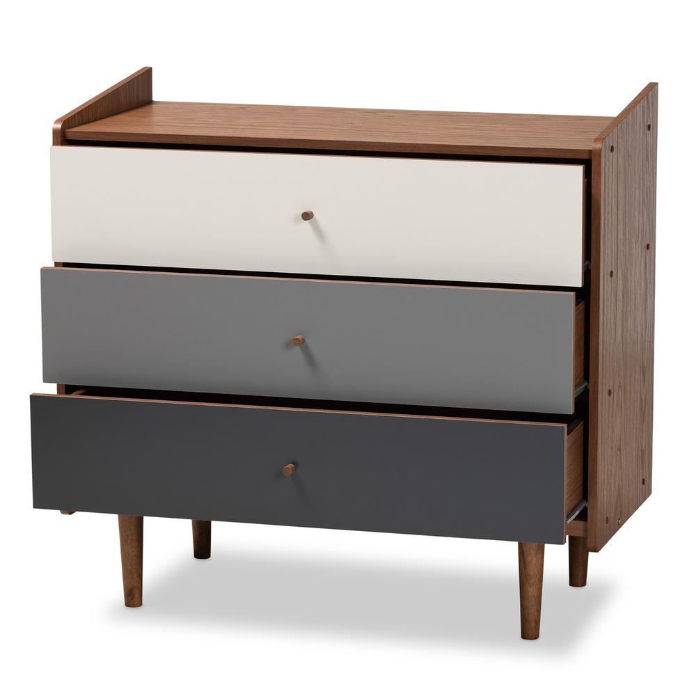 Multicolor Walnut Brown and Grey Gradient Finished Wood 3-Drawer Chest. Picture 11