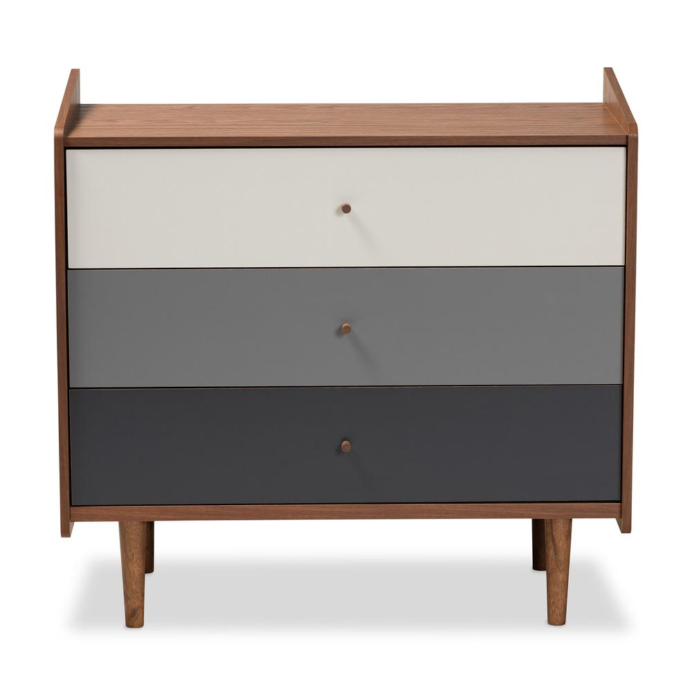 Multicolor Walnut Brown and Grey Gradient Finished Wood 3-Drawer Chest. Picture 12