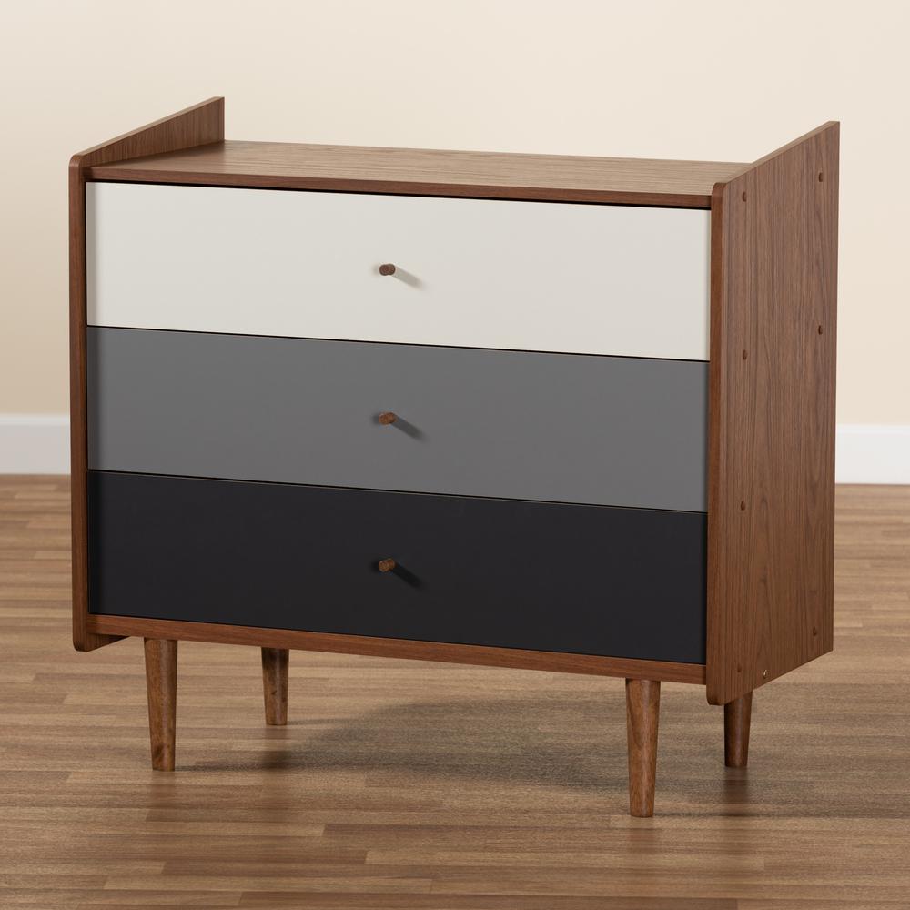 Multicolor Walnut Brown and Grey Gradient Finished Wood 3-Drawer Chest. Picture 17