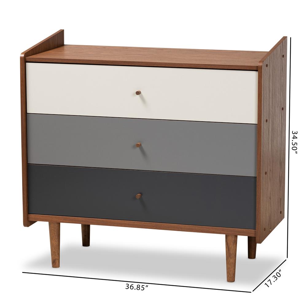 Multicolor Walnut Brown and Grey Gradient Finished Wood 3-Drawer Chest. Picture 18