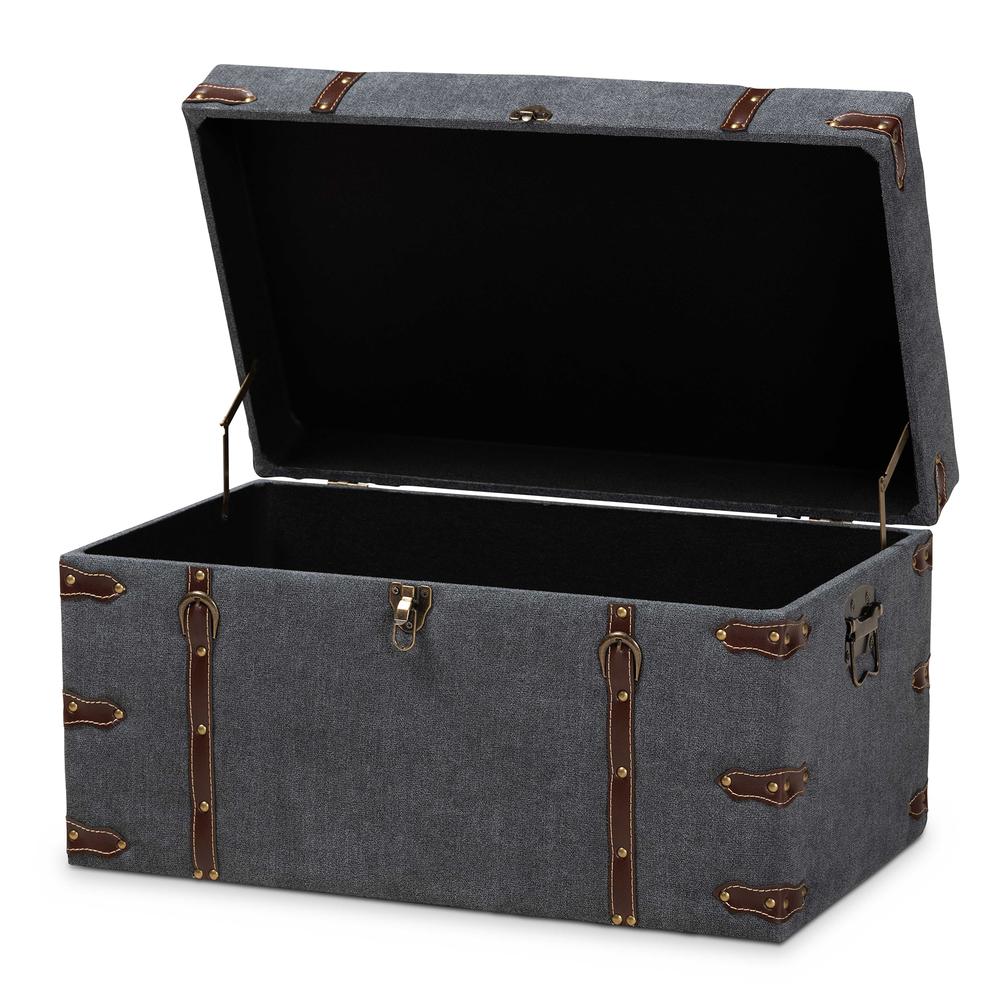 Transitional Grey Fabric Upholstered Storage Trunk Ottoman. Picture 13
