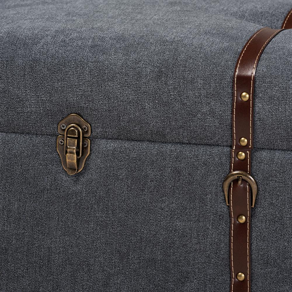 Transitional Grey Fabric Upholstered Storage Trunk Ottoman. Picture 17