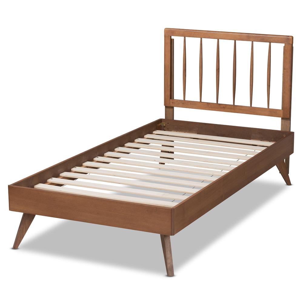 Toru Mid-Century Modern Ash Walnut Finished Wood Twin Size Platform Bed. Picture 12