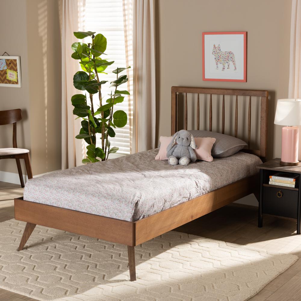 Toru Mid-Century Modern Ash Walnut Finished Wood Twin Size Platform Bed. Picture 15