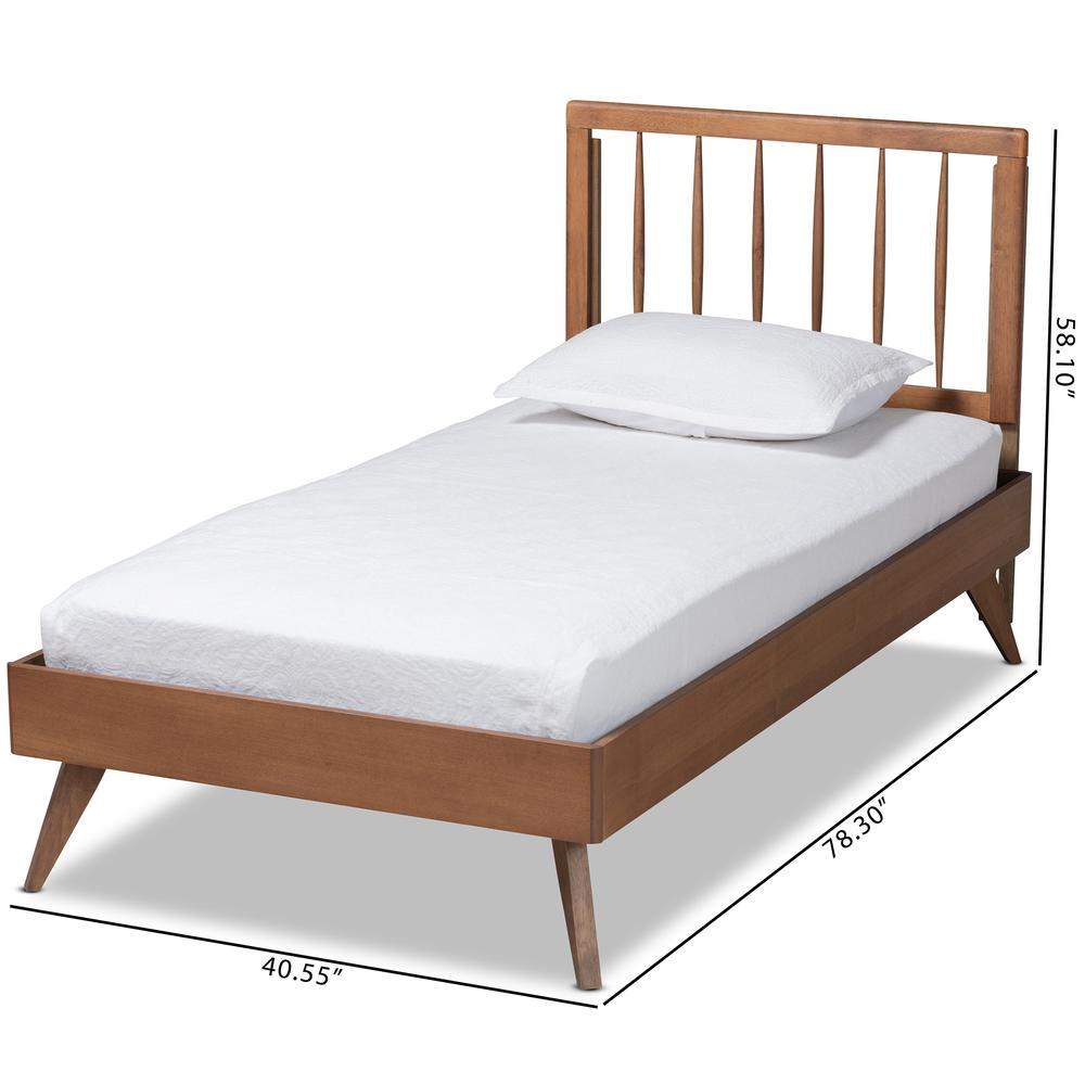 Toru Mid-Century Modern Ash Walnut Finished Wood Twin Size Platform Bed. Picture 17