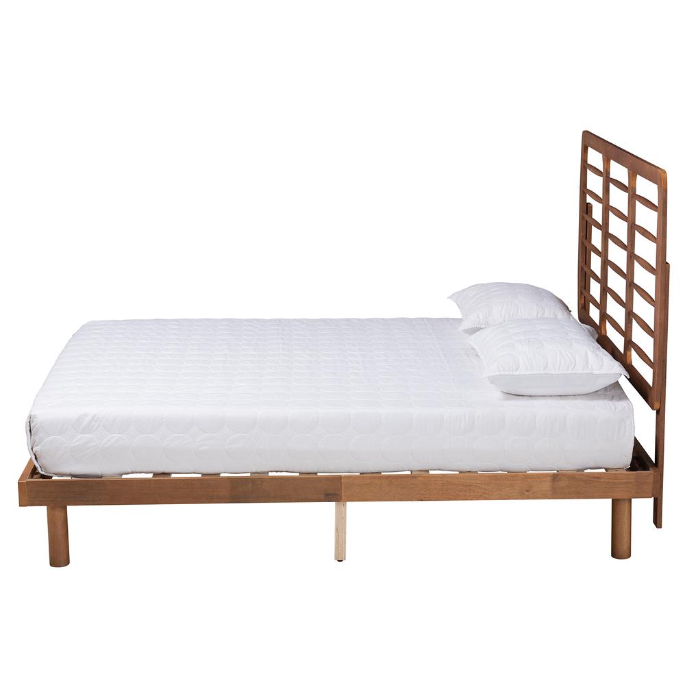 Petra Mid-Century Modern Ash Walnut Finished Wood Full Size Platform Bed. Picture 12