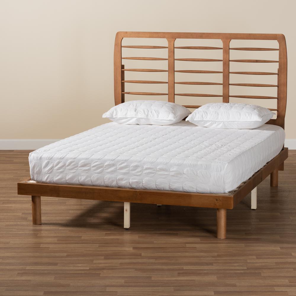 Petra Mid-Century Modern Ash Walnut Finished Wood Full Size Platform Bed. Picture 17