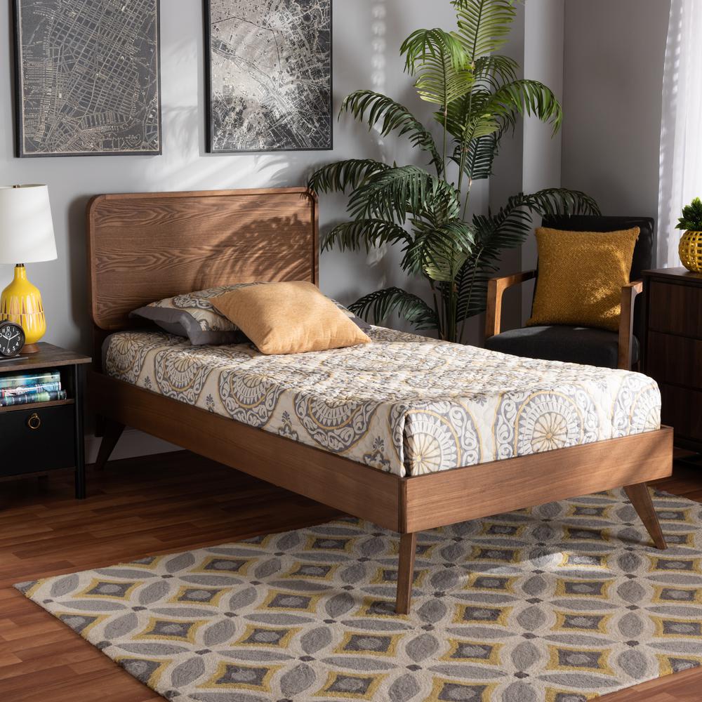 Transitional Walnut Brown Finished Wood Twin Size Platform Bed. Picture 15