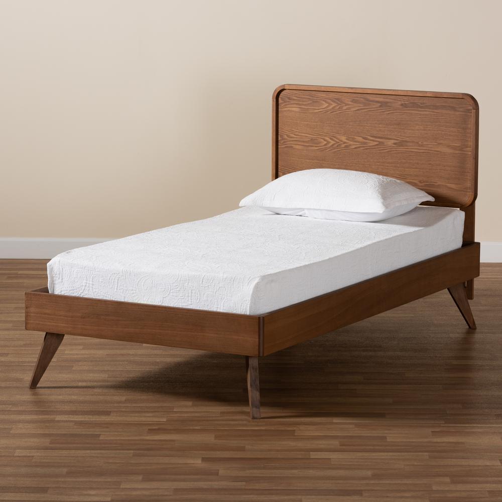Transitional Walnut Brown Finished Wood Twin Size Platform Bed. Picture 16