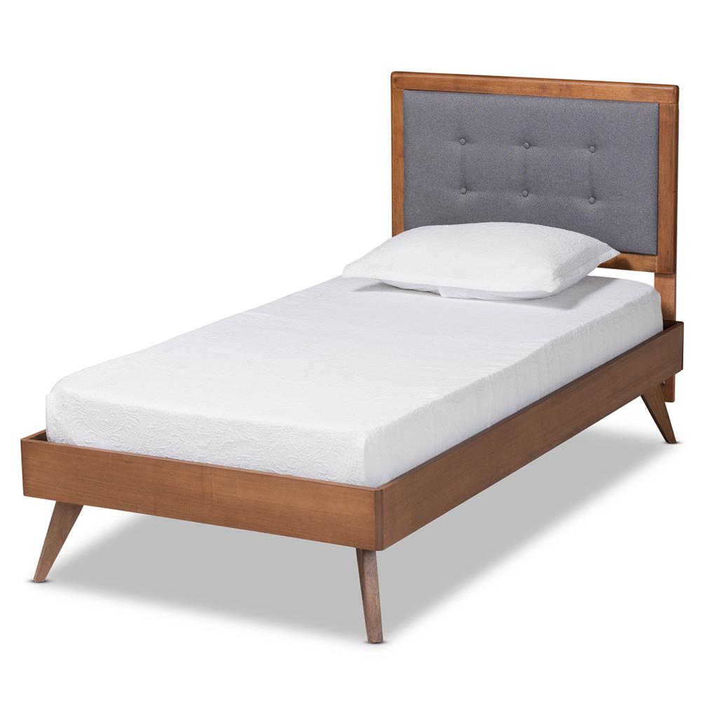 Walnut Brown Finished Wood Twin Size Platform Bed. Picture 10