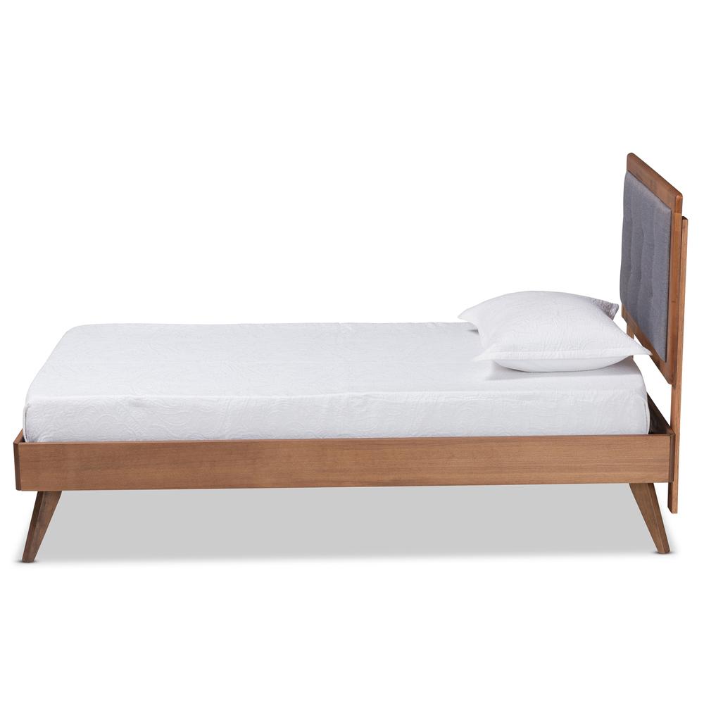 Walnut Brown Finished Wood Twin Size Platform Bed. Picture 11