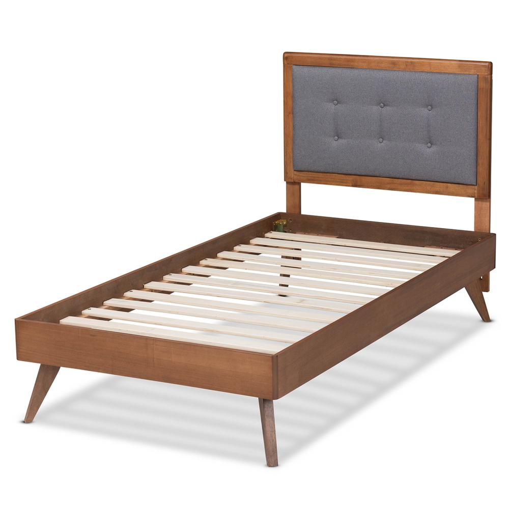 Walnut Brown Finished Wood Twin Size Platform Bed. Picture 12