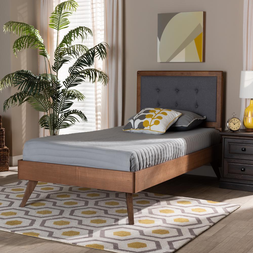 Walnut Brown Finished Wood Twin Size Platform Bed. Picture 15