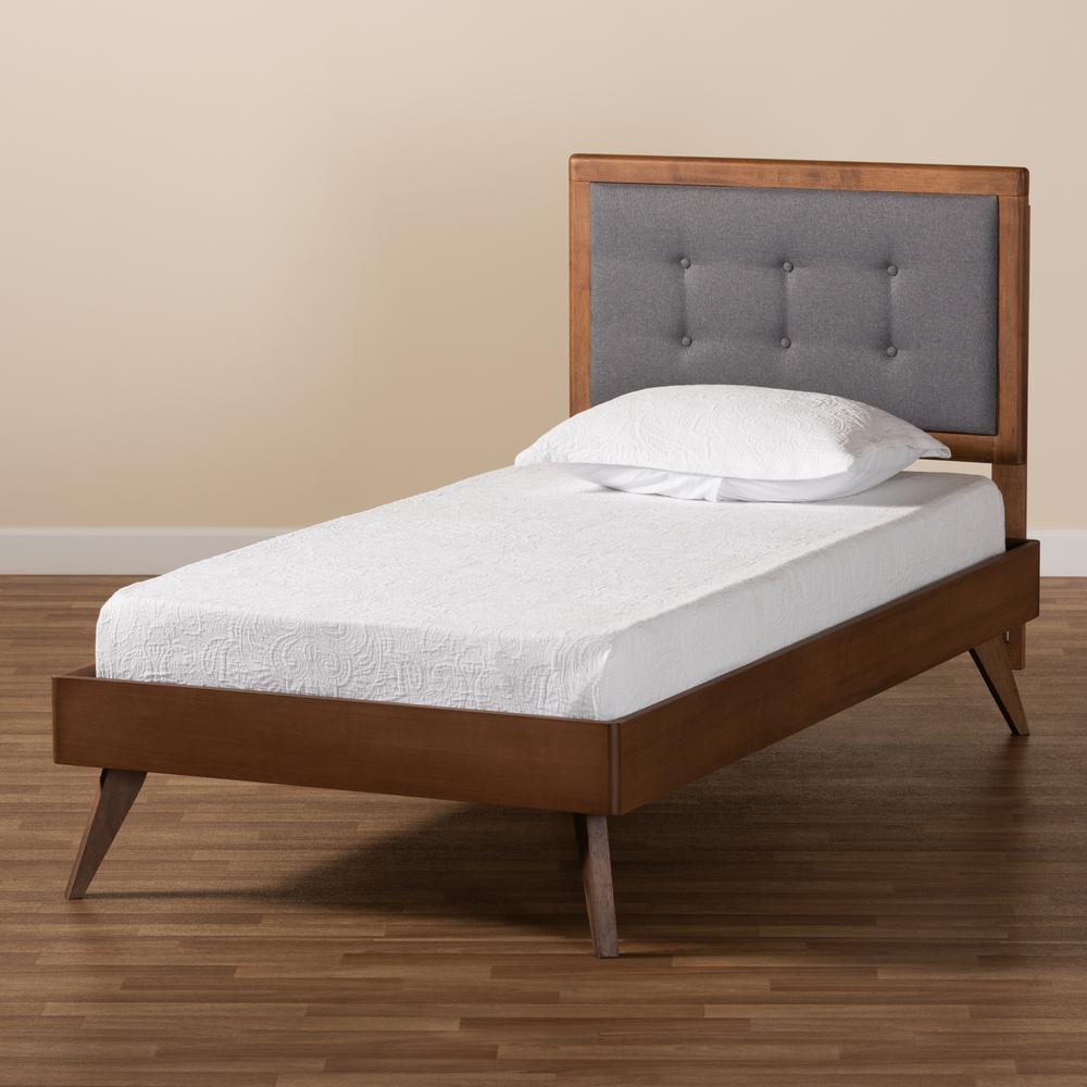 Walnut Brown Finished Wood Twin Size Platform Bed. Picture 16