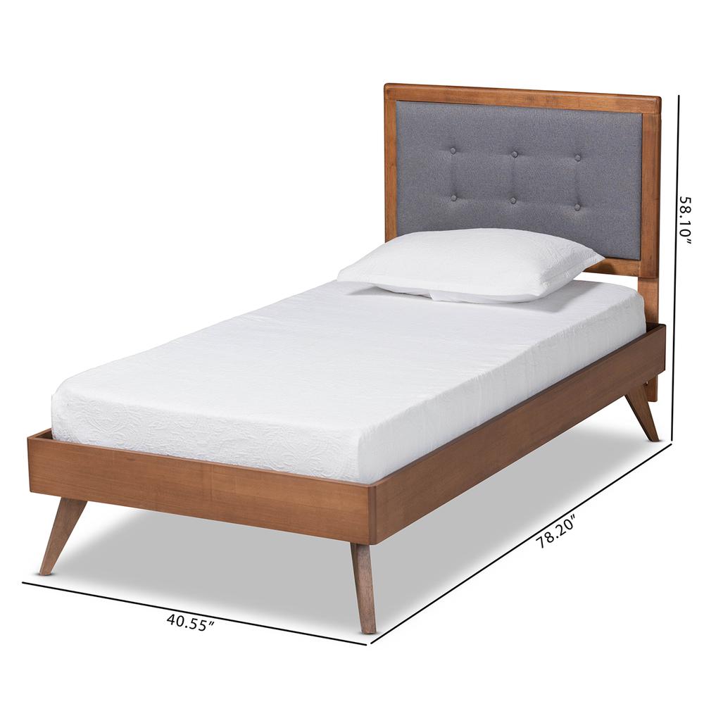 Walnut Brown Finished Wood Twin Size Platform Bed. Picture 17