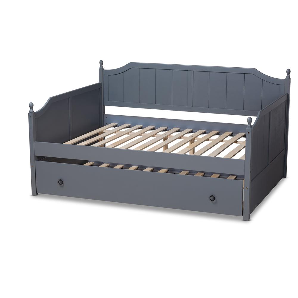 Grey Finished Wood Full Size Daybed with Twin Size Trundle. Picture 15