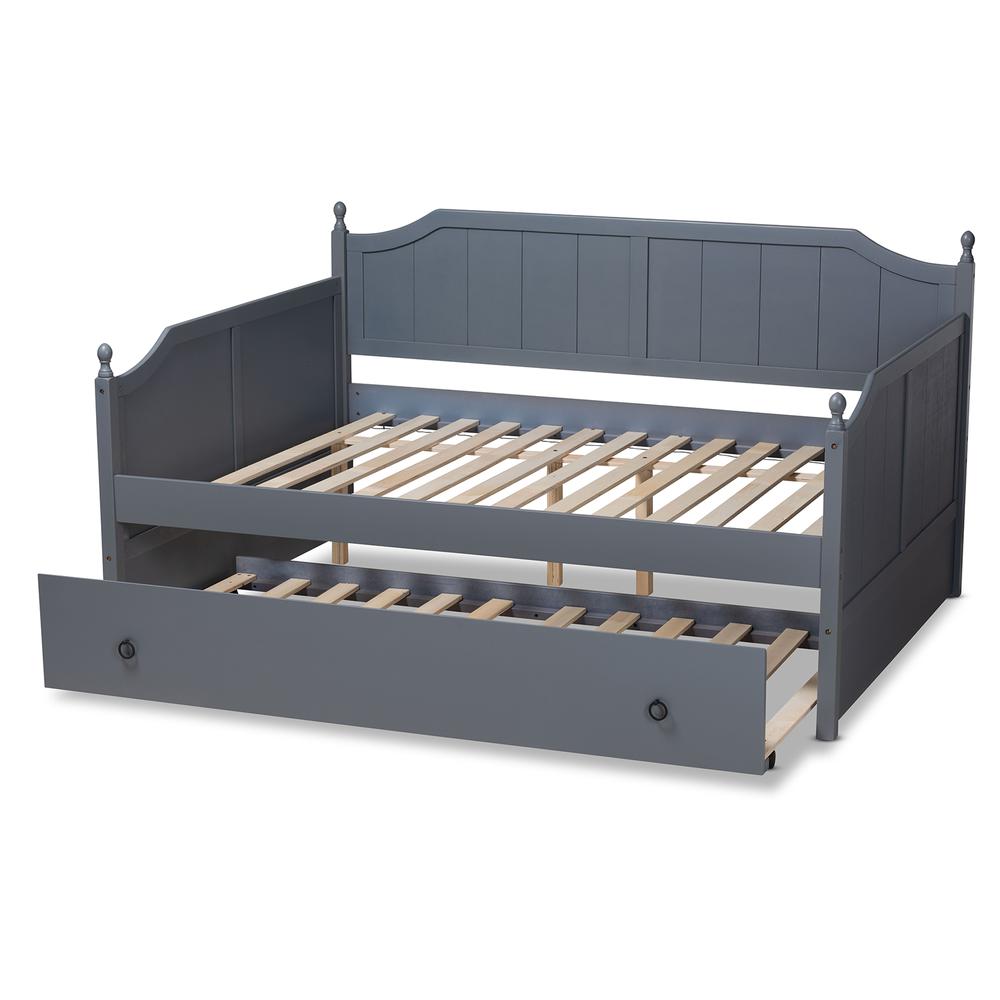Grey Finished Wood Full Size Daybed with Twin Size Trundle. Picture 16
