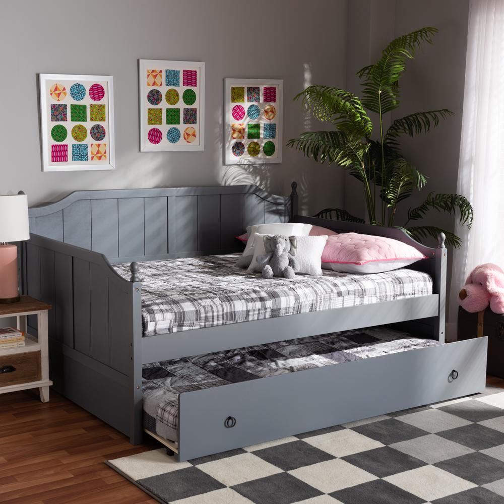 Grey Finished Wood Full Size Daybed with Twin Size Trundle. Picture 20