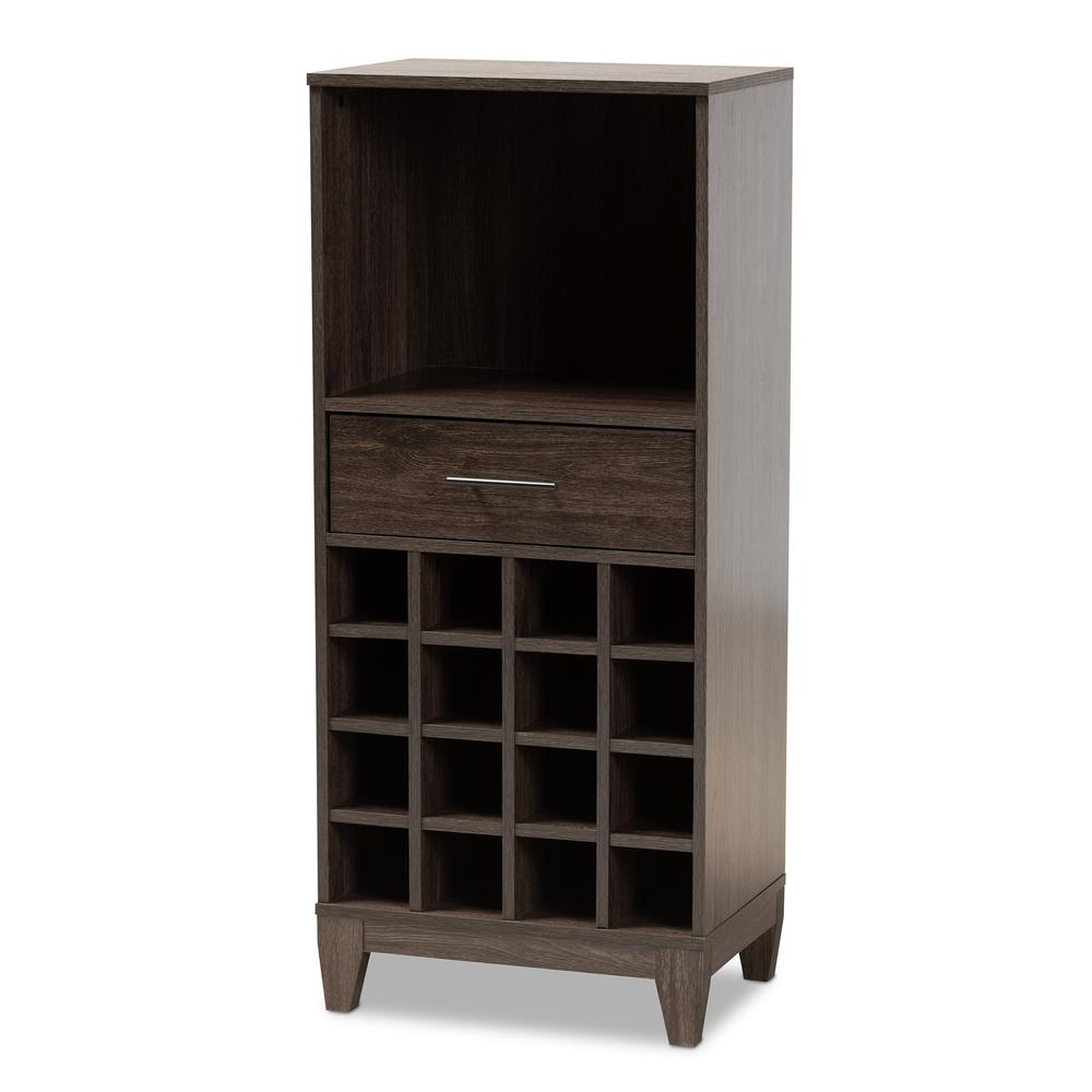 Dark Brown Finished Wood 1-Drawer Wine Storage Cabinet. Picture 10