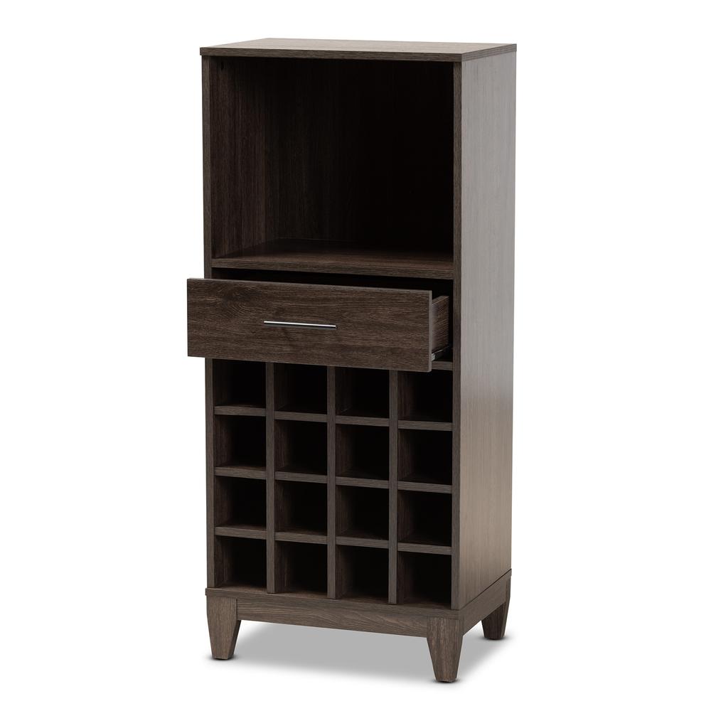 Dark Brown Finished Wood 1-Drawer Wine Storage Cabinet. Picture 11
