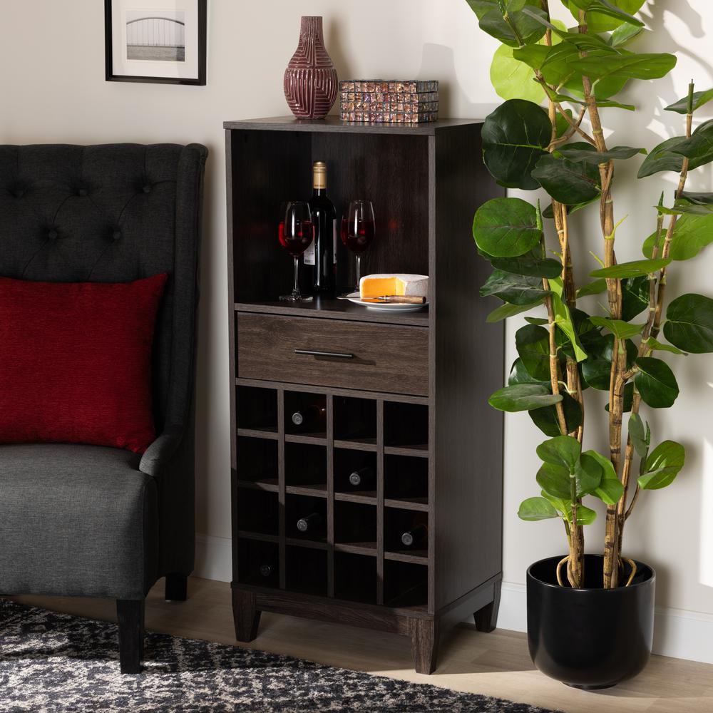 Dark Brown Finished Wood 1-Drawer Wine Storage Cabinet. Picture 16