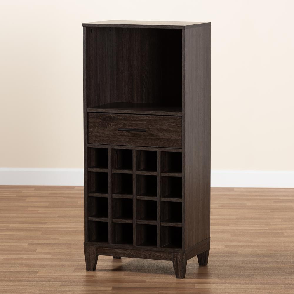 Dark Brown Finished Wood 1-Drawer Wine Storage Cabinet. Picture 17
