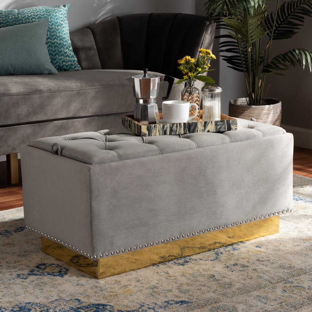 Gold PU Leather Storage Ottoman. Picture 17