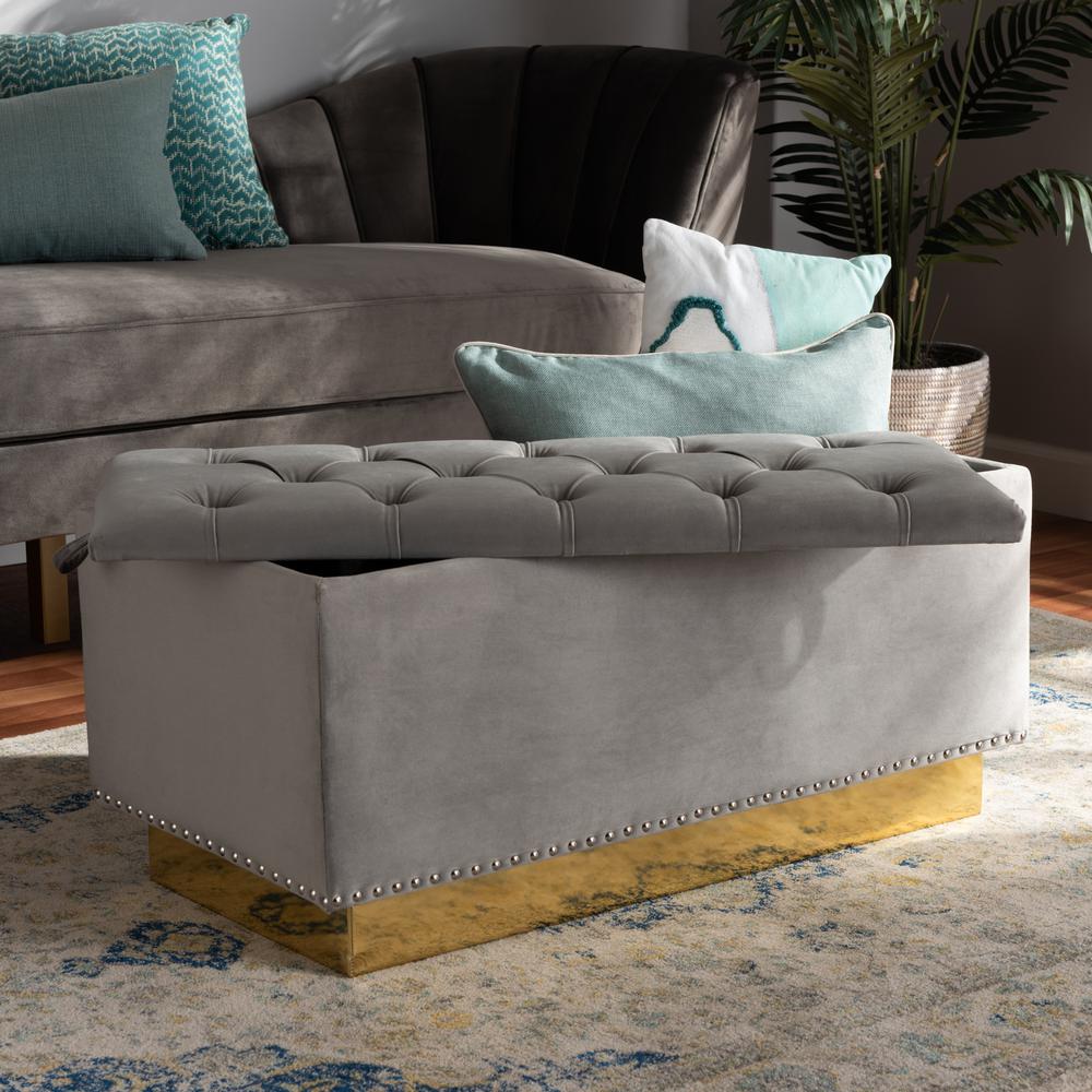 Gold PU Leather Storage Ottoman. Picture 18