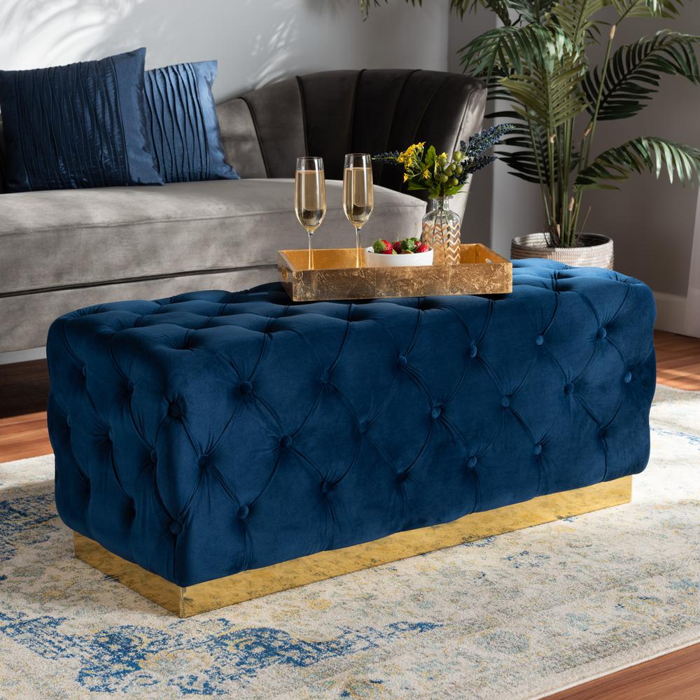 Gold PU Leather Ottoman. Picture 12