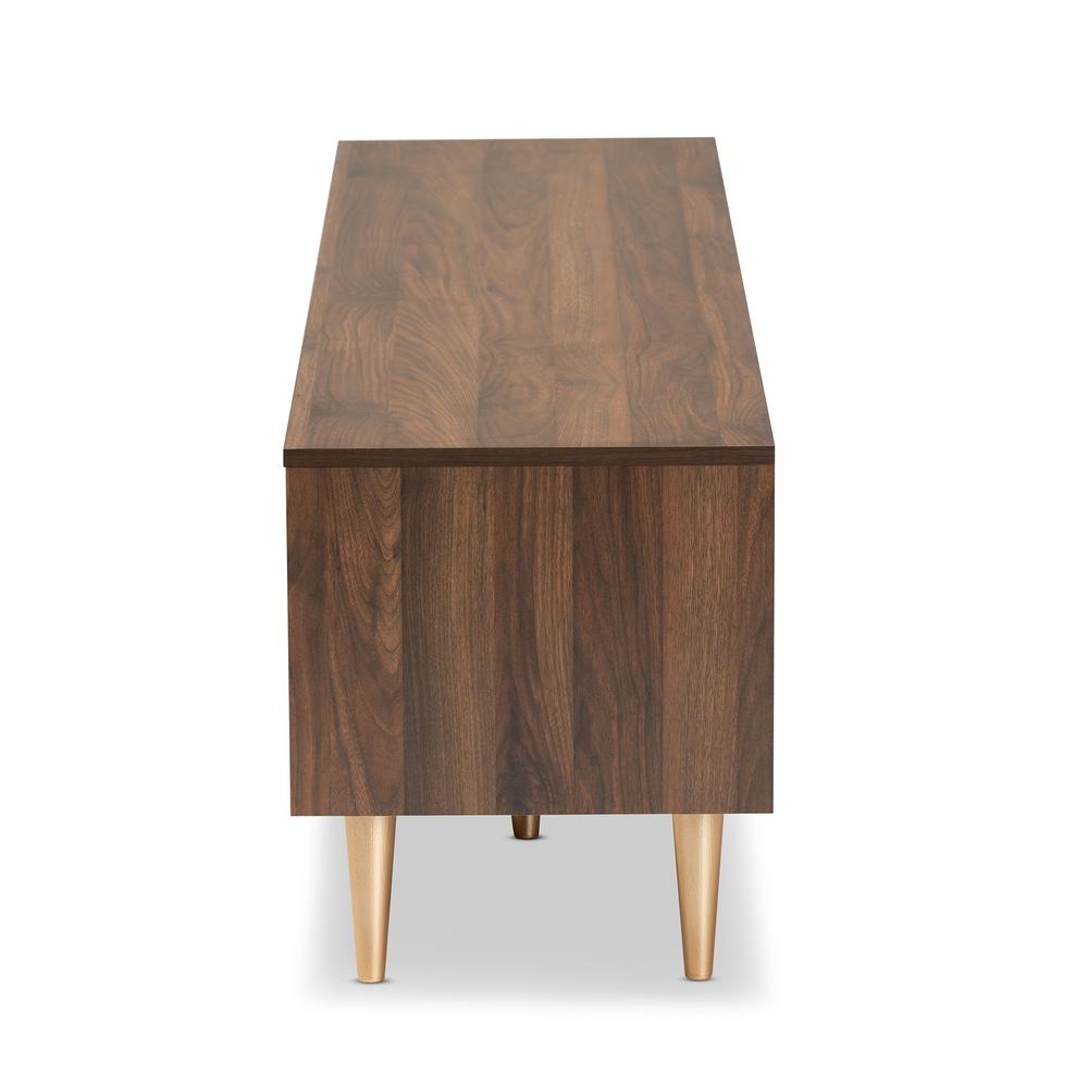 Landen Mid-Century Modern Walnut Brown and Gold Finished Wood TV Stand. Picture 13