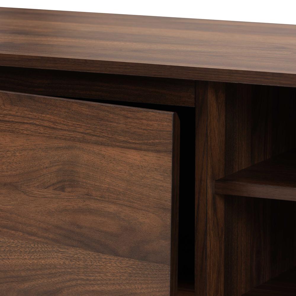 Landen Mid-Century Modern Walnut Brown and Gold Finished Wood TV Stand. Picture 14
