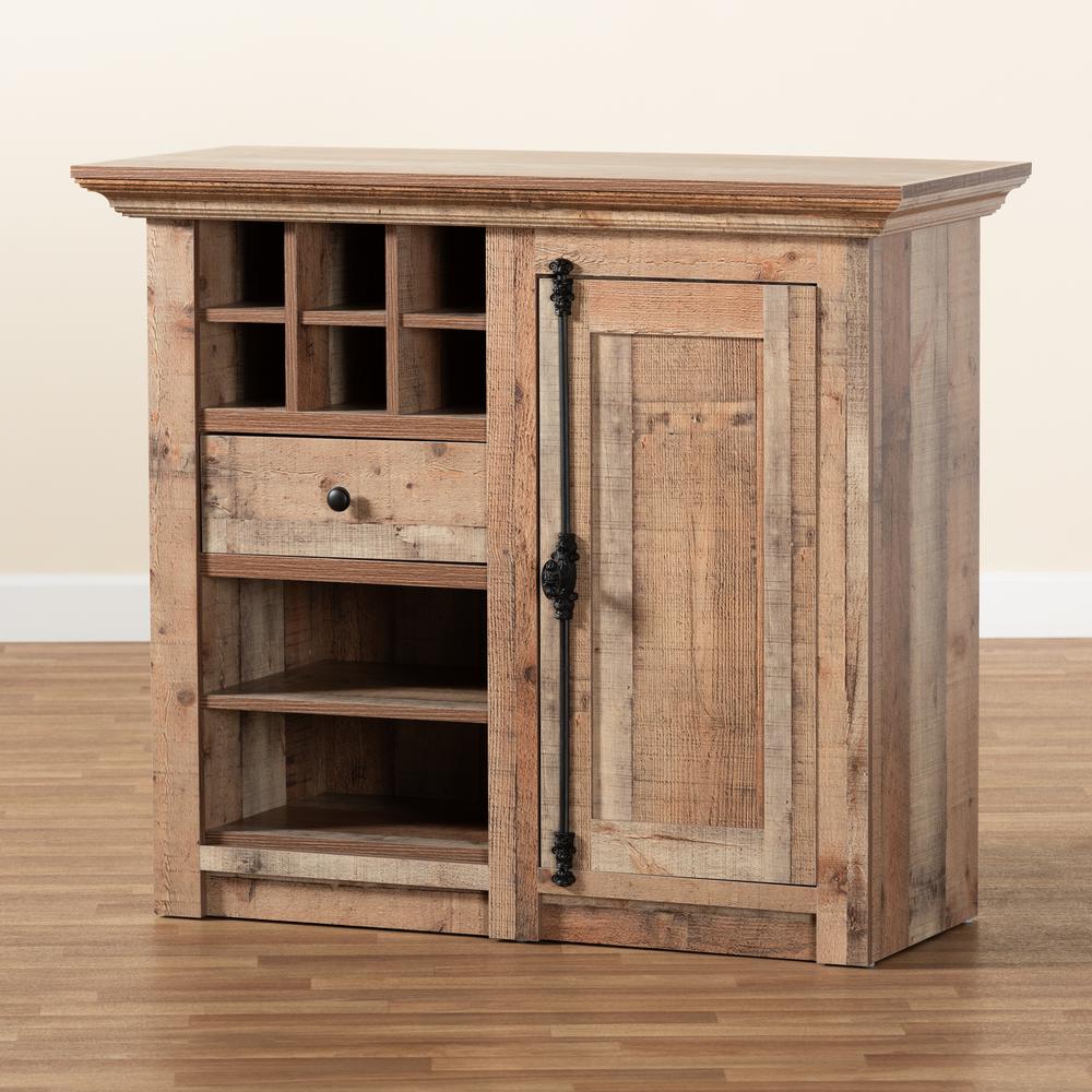 Farmhouse Rustic Oak Brown Finished Wood 1-Door Dining Room Sideboard Buffet. Picture 18