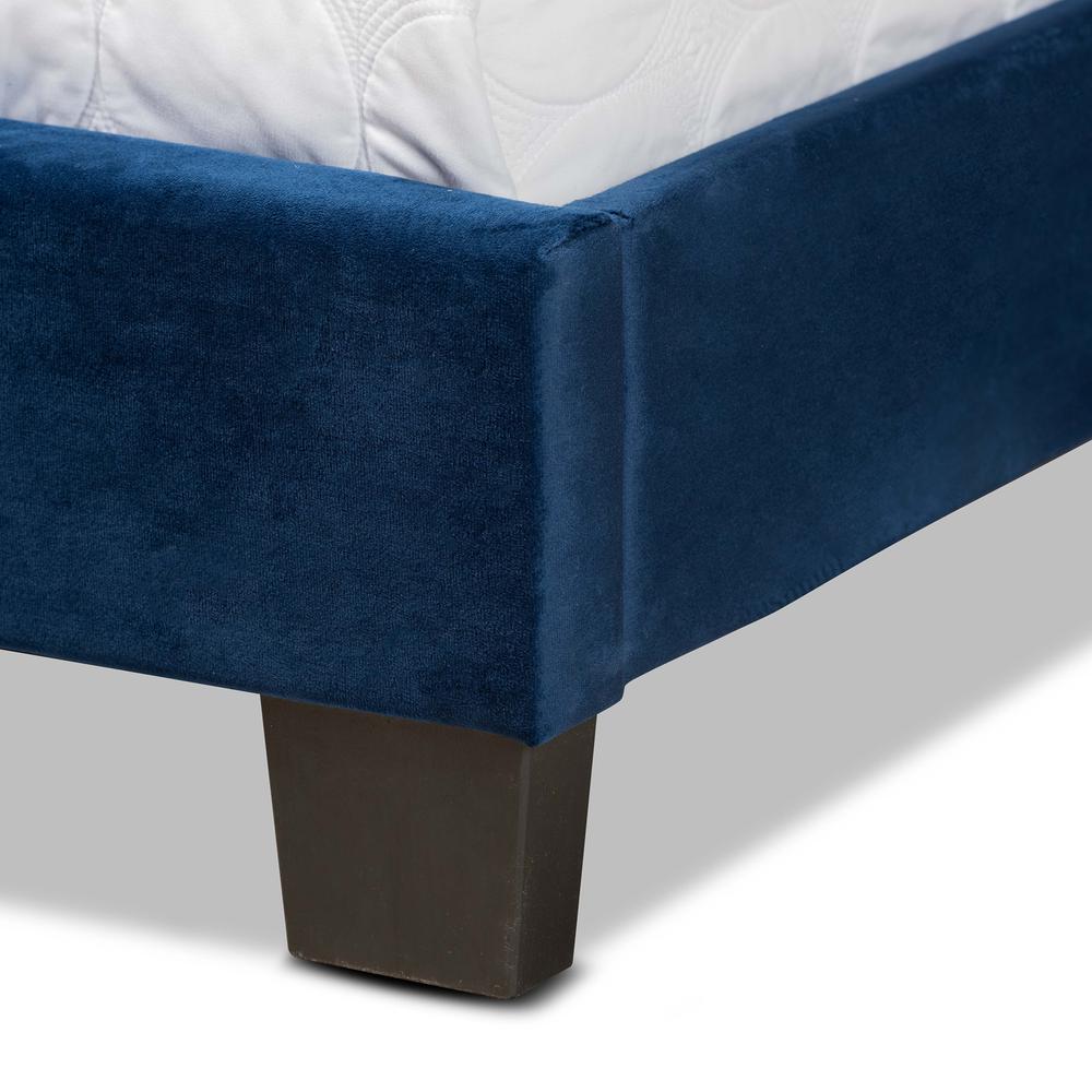 Glam Navy Blue Velvet Fabric Upholstered Queen Size Panel Bed. Picture 14