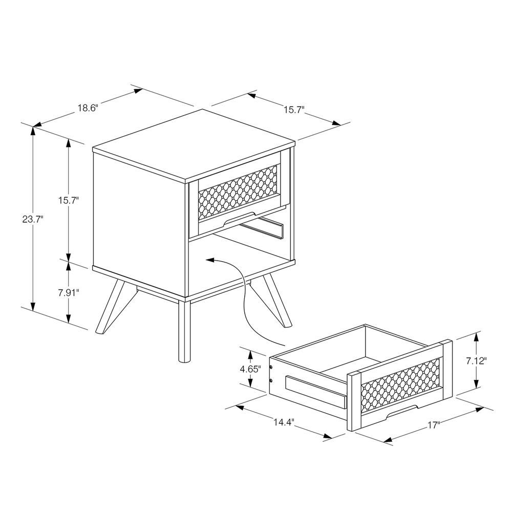 Modern Walnut Brown Finished Wood and Synthetic Rattan 2-Drawer Nightstand. Picture 22