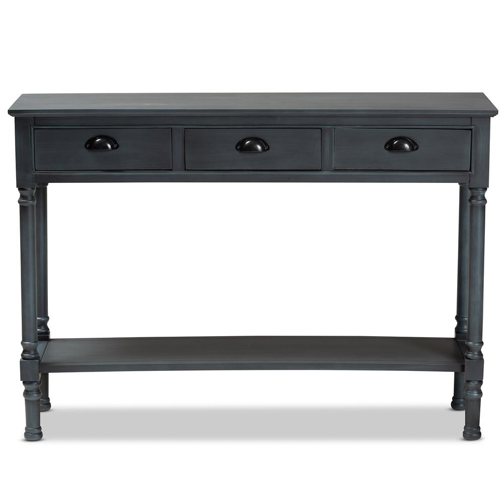 Garvey French Provincial Dark Blue Gray Wood 3-Drawer Entryway Console Table. Picture 12
