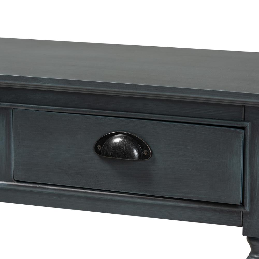 Garvey French Provincial Dark Blue Gray Wood 3-Drawer Entryway Console Table. Picture 14