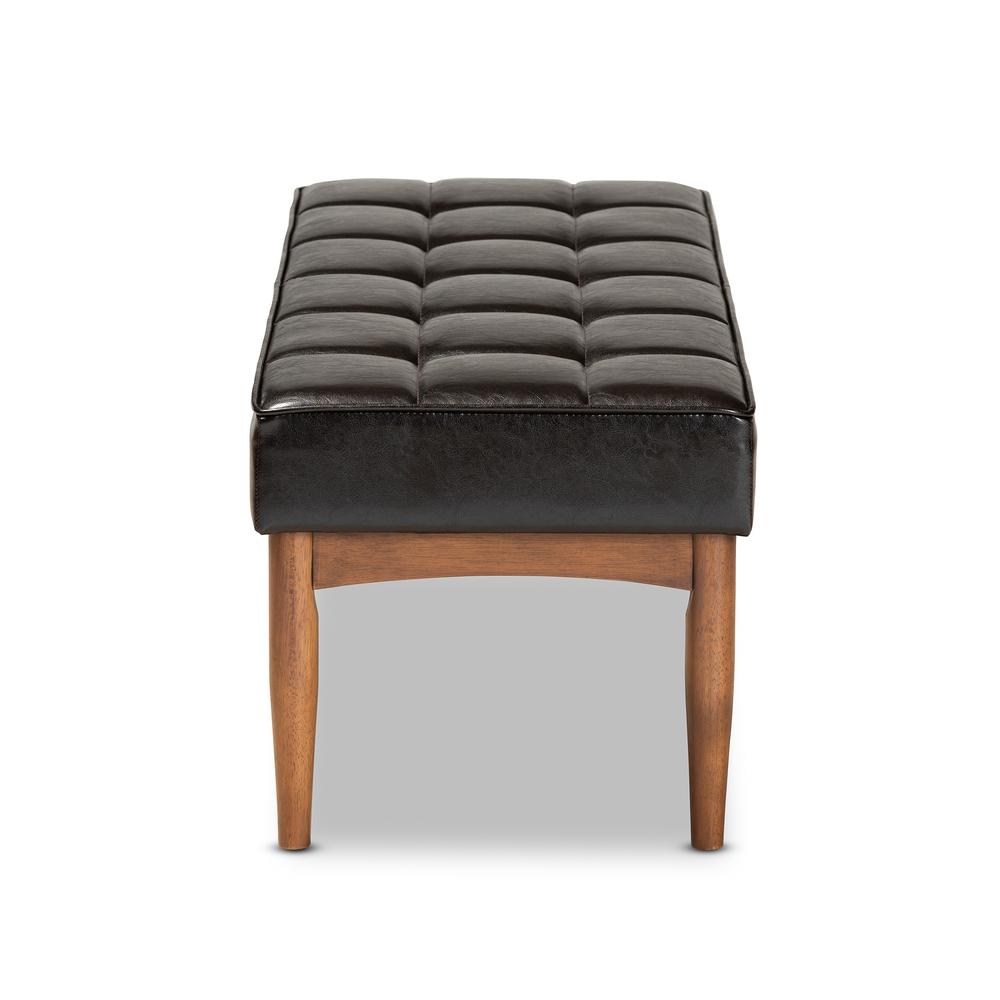 Leather Upholstered and Walnut Brown Finished Wood Dining Bench. Picture 11