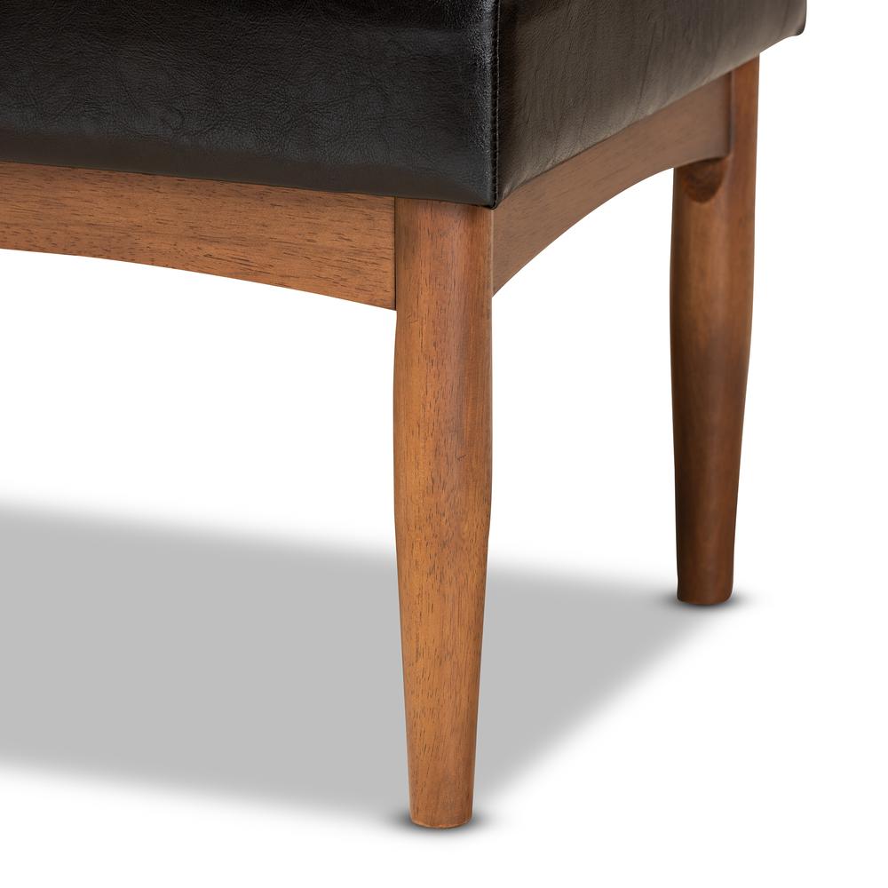 Leather Upholstered and Walnut Brown Finished Wood Dining Bench. Picture 13