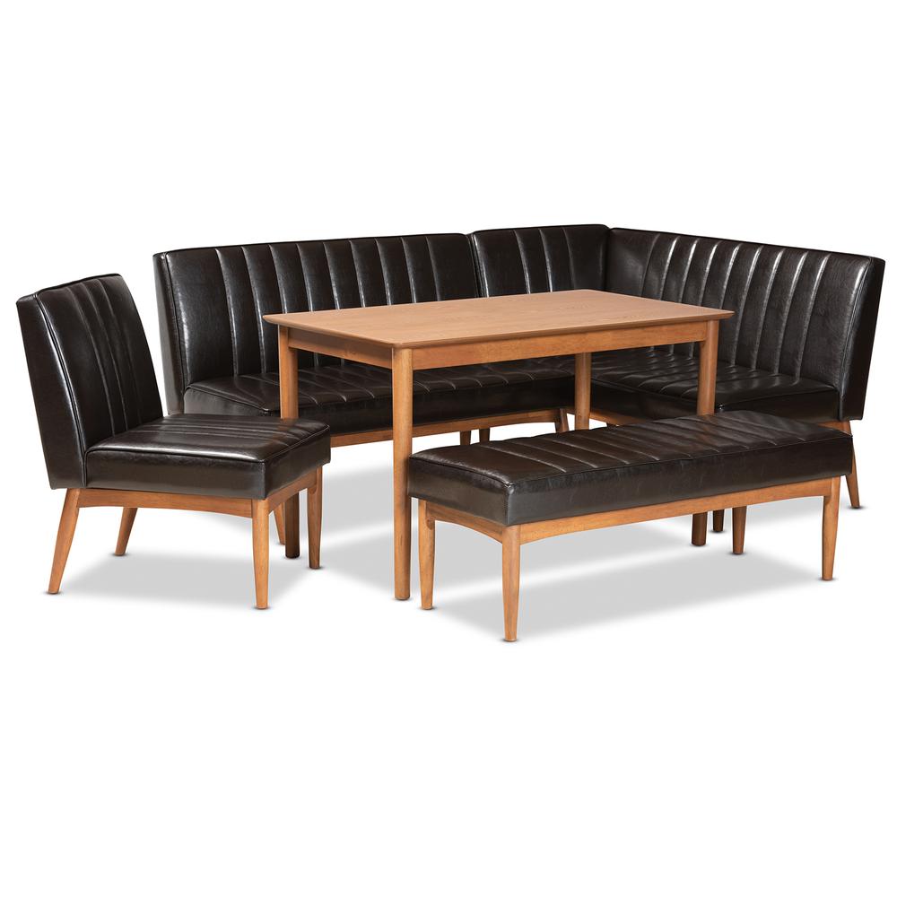 Leather Upholstered and Walnut Brown Finished Wood 5-Piece Dining Nook Set. Picture 13