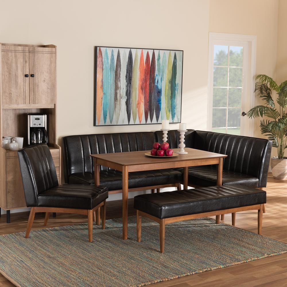 Leather Upholstered and Walnut Brown Finished Wood 5-Piece Dining Nook Set. Picture 22