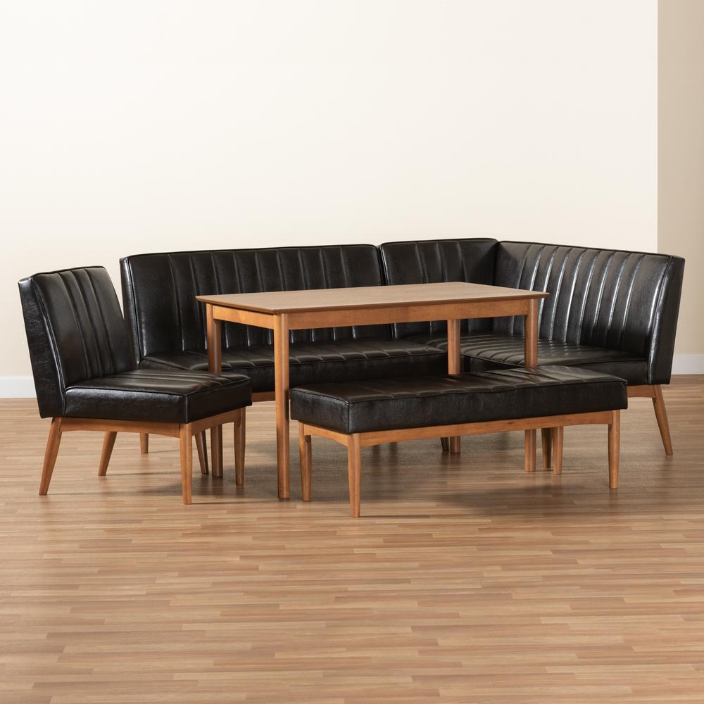 Leather Upholstered and Walnut Brown Finished Wood 5-Piece Dining Nook Set. Picture 23