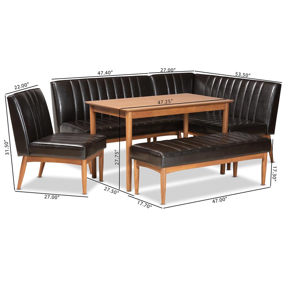 Leather Upholstered and Walnut Brown Finished Wood 5-Piece Dining Nook Set. Picture 24