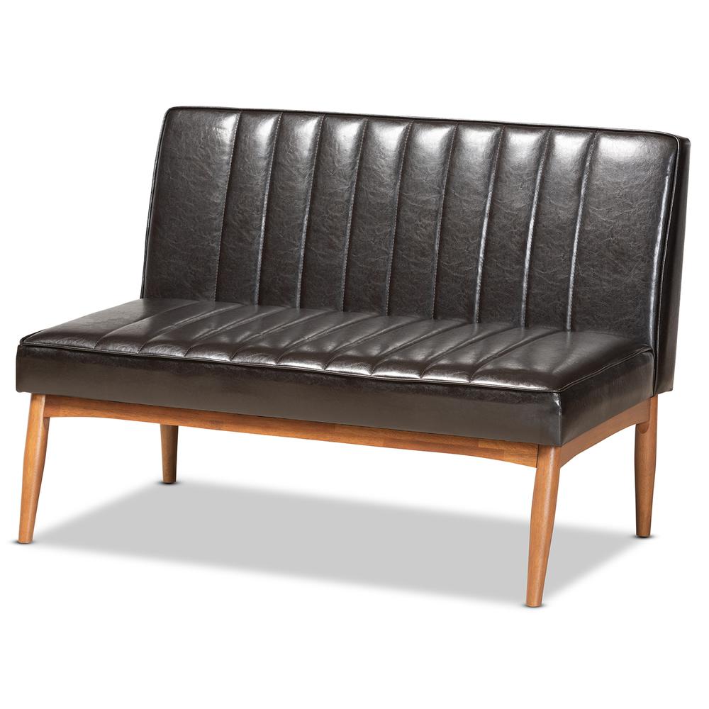 Leather Upholstered and Walnut Brown Finished Wood 5-Piece Dining Nook Set. Picture 14