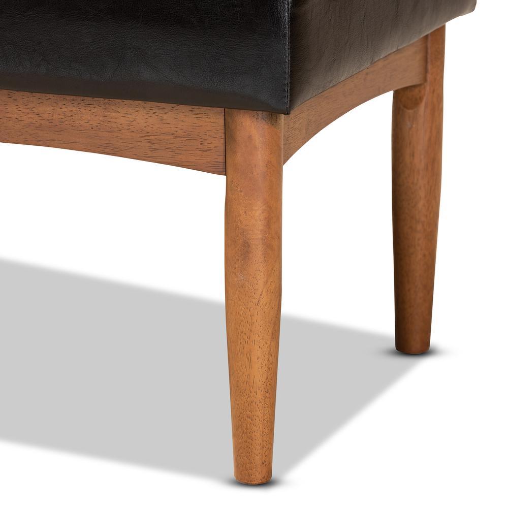Leather Upholstered and Walnut Brown Finished Wood Dining Bench. Picture 11
