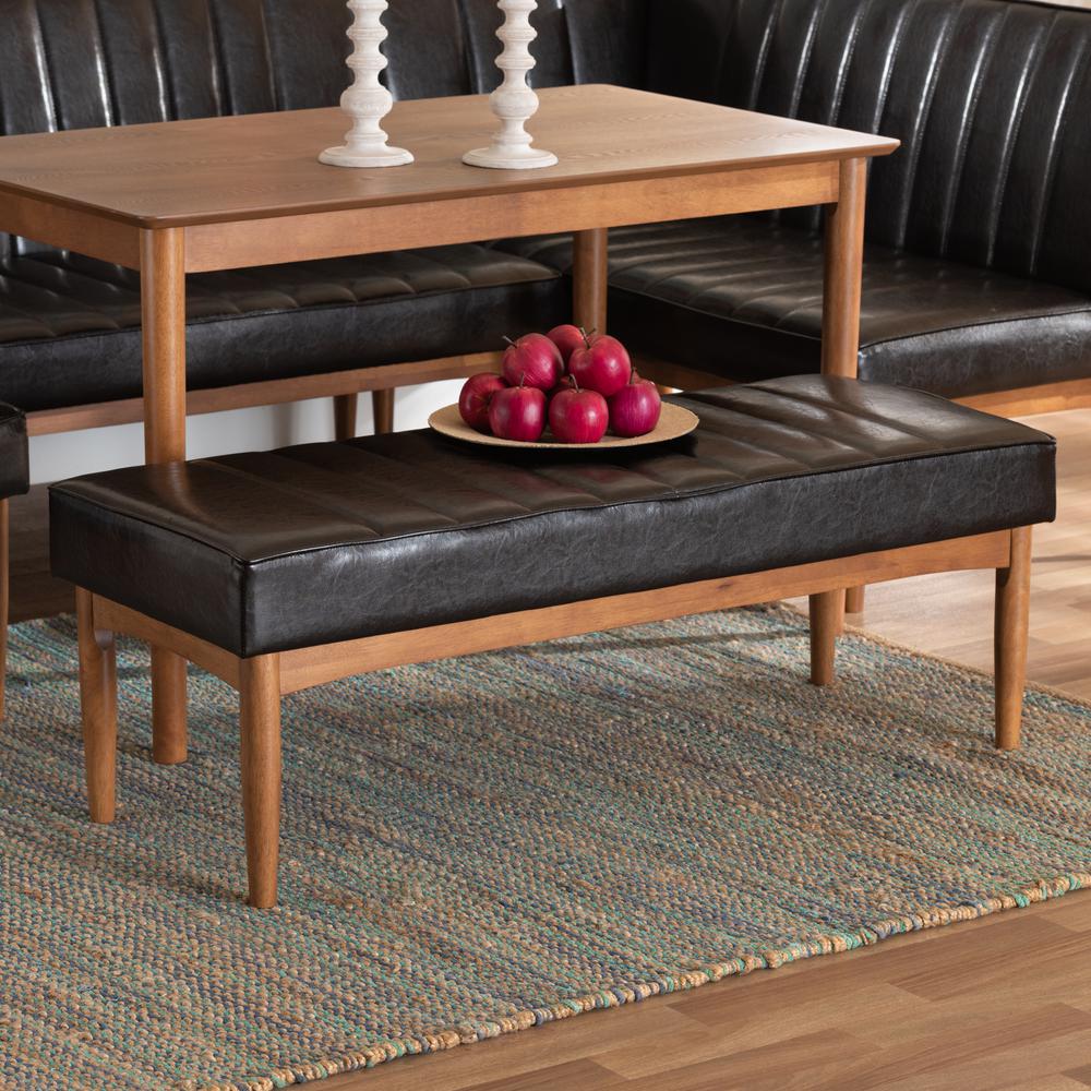 Leather Upholstered and Walnut Brown Finished Wood Dining Bench. Picture 12