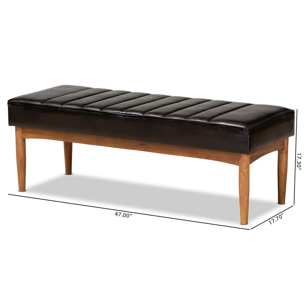 Leather Upholstered and Walnut Brown Finished Wood Dining Bench. Picture 14