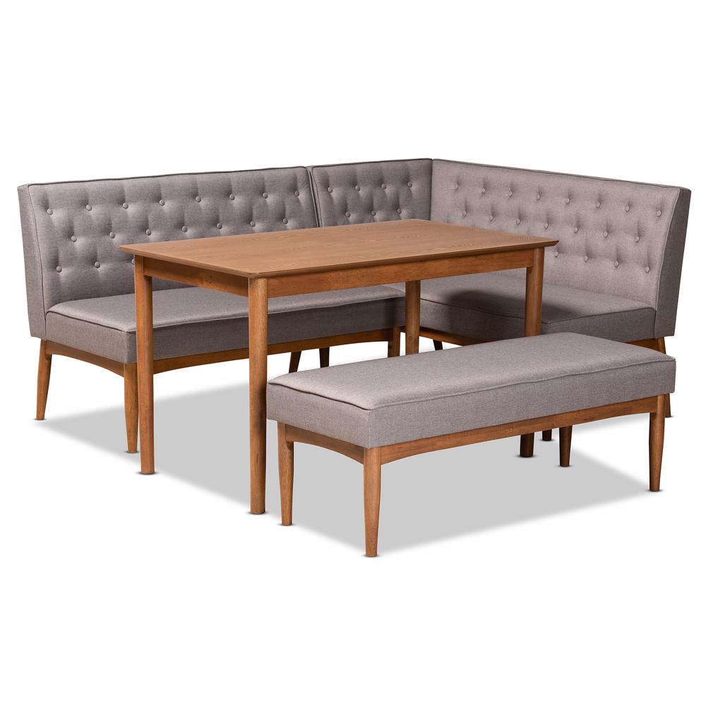 Grey Fabric Upholstered and Walnut Brown Finished Wood 4-Piece Dining Nook Set. Picture 12