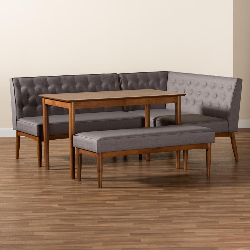 Grey Fabric Upholstered and Walnut Brown Finished Wood 4-Piece Dining Nook Set. Picture 21