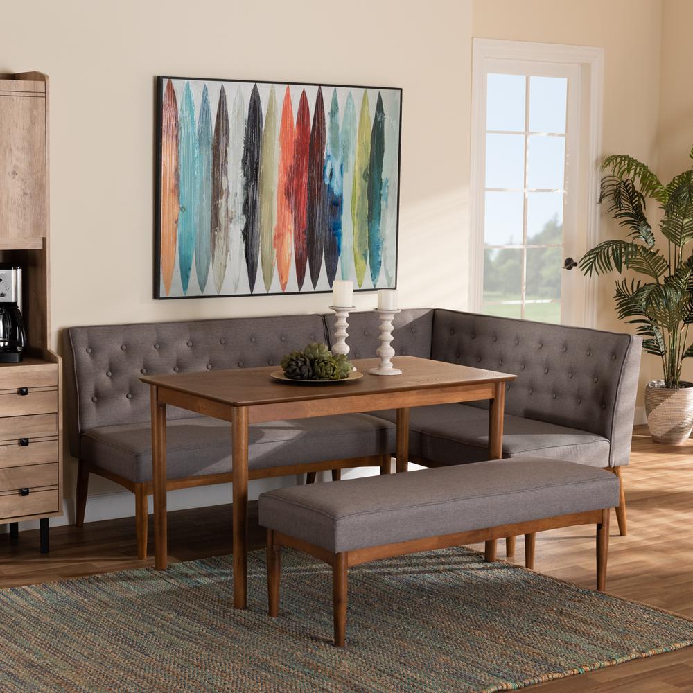 Grey Fabric Upholstered and Walnut Brown Finished Wood 4-Piece Dining Nook Set. Picture 20