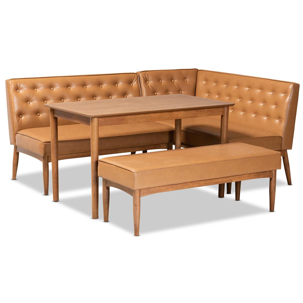 Leather Upholstered and Walnut Brown Finished Wood 4-Piece Dining Nook Set. Picture 12